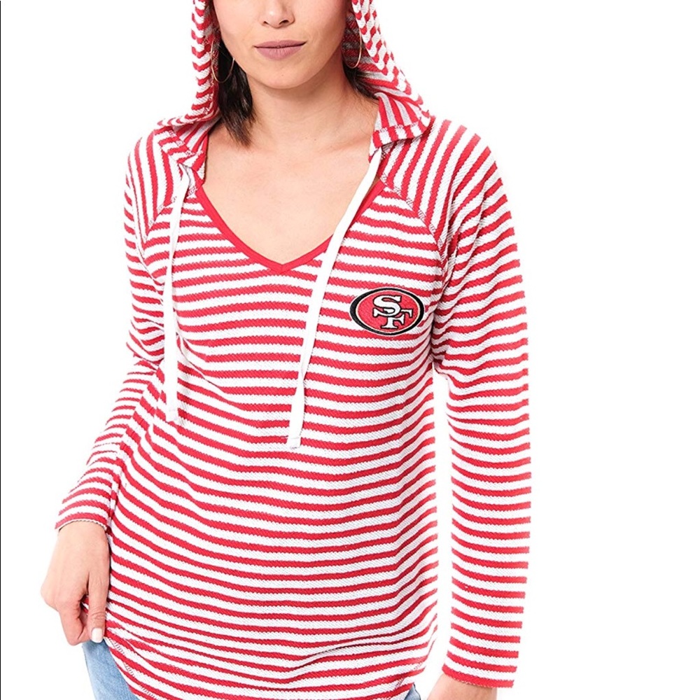 49ers NFL VNeck Hoodie Pulllover Sweatshirt Stripe